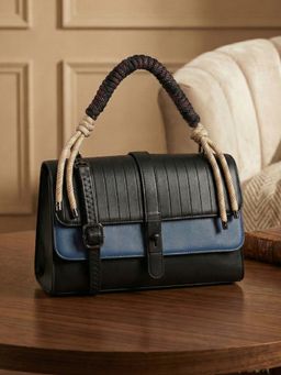 ESBEDA - Black Blue Colour Celeste Rope Accent Handbag with Detachable Strap For Women's (Medium)