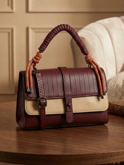 ESBEDA - Burgundy Beige Colour Celeste Rope Accent Handbag with Detachable Strap For Women's (Medium)