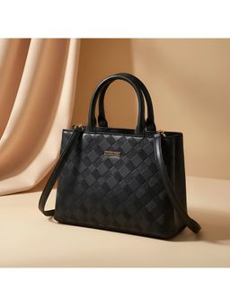 Metro - Black Textured Satchel Bag with Detachable Strap