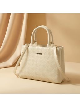 Metro - Beige Textured Satchel Bag with Detachable Strap