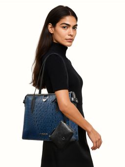 Hidesign - Sabrina 01 Genuine Leather Women's Blue Shoulder Bag with Pouch and Detachable Strap