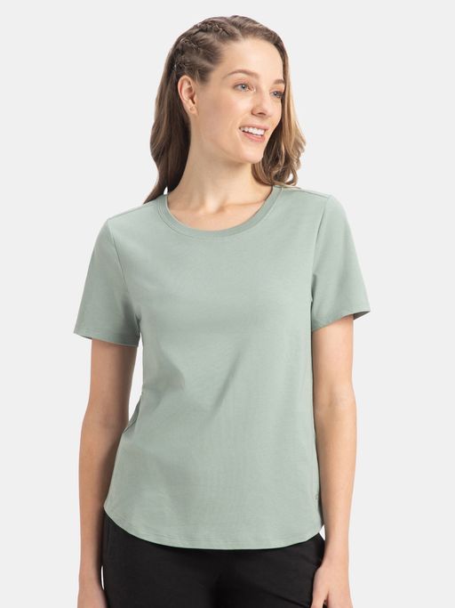 Jockey AW88 Women Cotton Rich Relaxed Fit Curved Hem Styled T-Shirt - Iceberg Green