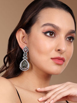 TIZORA - Green Carved Stone Diamond Earrings