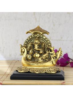 eCraftIndia - Golden Lord Ganesha Sitting On Swan Throne