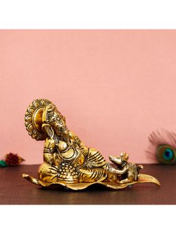 eCraftIndia - Golden Resting Ganesha with Mushak Idol
