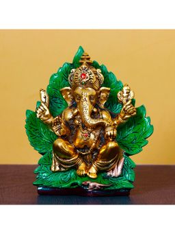eCraftIndia - Golden Sitting Lord Ganesha On Green Throne Showpiece