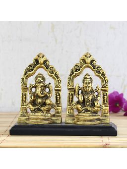 eCraftIndia - Golden Metal Lakshmi Ganesh Murti Idol Sitting On Throne
