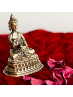 eCraftIndia - Golden Brass Blessing Lord Buddha Statue Holding Bowl | Buddha Idol