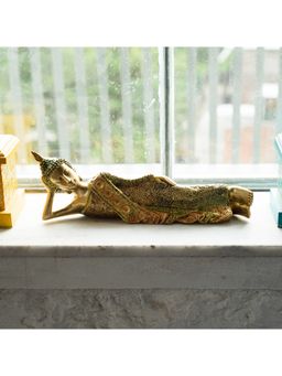eCraftIndia - Golden Brass Reclining Buddha Statue