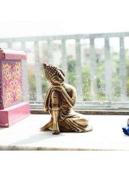 eCraftIndia - Golden Brass Resting Lord Buddha Statue| Buddha Showpiece