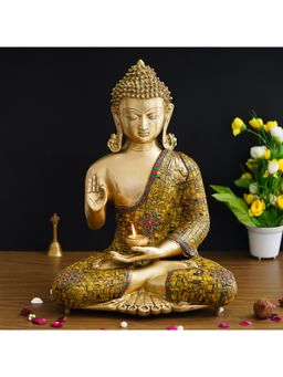 eCraftIndia - Golden Brass Blessing Lord Buddha Statue
