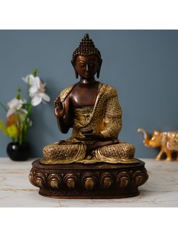 eCraftIndia - Golden Brown Brass Blessing Buddha Statue