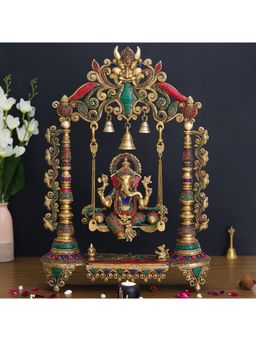 eCraftIndia - Stone Work Brass Lord Ganesha Idol On Swing Showpiece