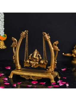 eCraftIndia - Golden Brass Lord Ganesha On A Peacock Swing