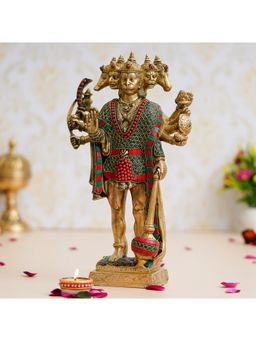 eCraftIndia - Golden Brass Panchmukhi Hanuman Ji Idol
