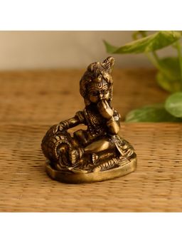eCraftIndia - Antique Finish Brass Laddu Gopal Eating Makhan