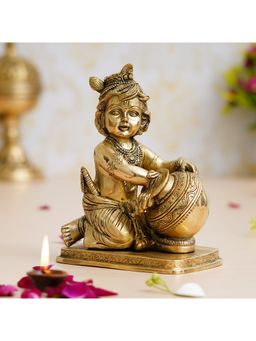 eCraftIndia - Golden Bal Gopal Krishna Having Makhan Statue