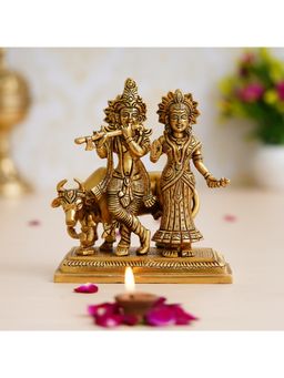 eCraftIndia - Golden Radha Krishna with Cow Brass Statue