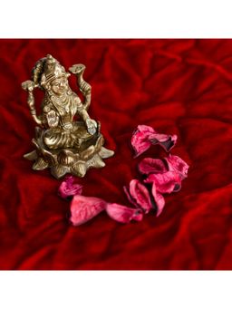 eCraftIndia - Golden Brass Goddess Laxmi Idol Sitting On Lotus Statue