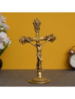 eCraftIndia - Golden Handcrafted Brass Jesus Christ On Cross Figurine