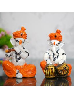eCraftIndia - Lord Ganesha Idols Playing Flute and Tabla Showpieces (Set Of 2)