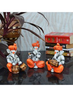 eCraftIndia - Lord Ganesha Idols Playing Flute, Tabla, Dholak Showpieces (Set Of 3)
