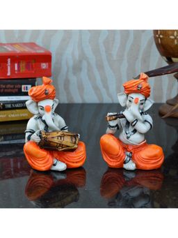 eCraftIndia - Lord Ganesha Idols Playing Dholak and Flute Showpieces (Set Of 2)