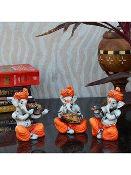 eCraftIndia - Lord Ganesha Idols Playing Violin, Dholak, and Flute Showpieces (Set Of 3)