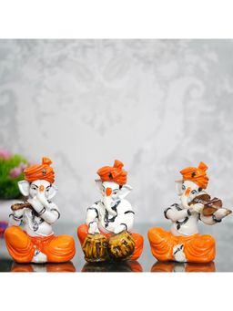 eCraftIndia - Lord Ganesha Playing Flute, Tabla, and Violin Showpieces (Set Of 3)