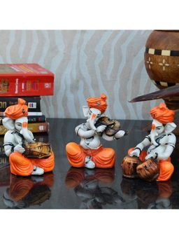eCraftIndia - Lord Ganesha Playing Dholak, Violin, and Tabla Showpieces (Set Of 3)