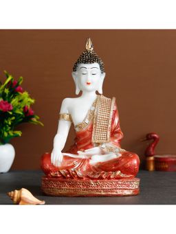 eCraftIndia - Polyresin Orange & White Meditating Lord Buddha Statue