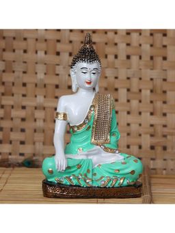 eCraftIndia - Green White Resin Meditating Buddha Statue | Lord Buddha Statue