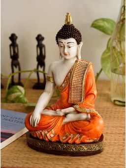 eCraftIndia - Orange Resin Meditating Buddha Statue | Lord Buddha Idol