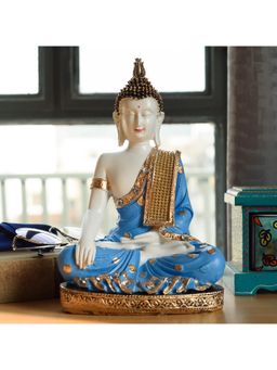 eCraftIndia - Blue White Resin Meditating Lord Buddha Idol