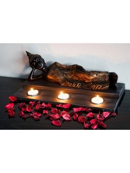 eCraftIndia - Divine Reclining Buddha Tea Light Holder - Bronze
