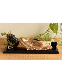 eCraftIndia - Black and Golden Polyresin Resting Buddha Statue On Wooden Board