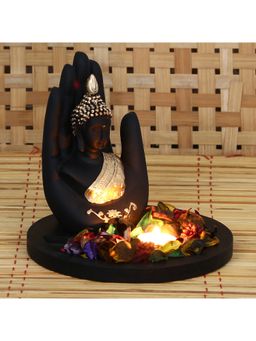 eCraftIndia - Black and Golden Polyresin Palm Buddha Statue