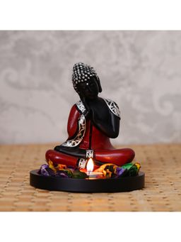 eCraftIndia - Red Silver Resin Thinking Lord Buddha Statue