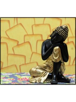 eCraftIndia - Polyresin Golden and Black Resting Lord Buddha On Knee Statue