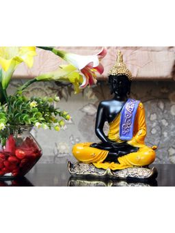 eCraftIndia - Yellow, Black, and Golden Polyresin Meditating Lord Buddha Statue