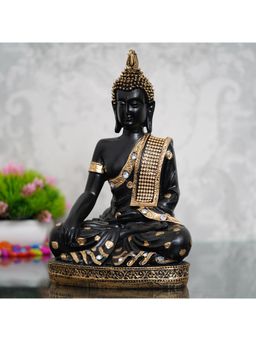 eCraftIndia - Gold Black Resin Meditating Lord Buddha Idol