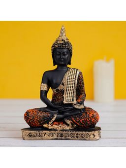 eCraftIndia - Orange Black Resin Meditating Buddha Statue Lord Buddha Idol