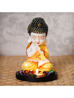 eCraftIndia - Yellow and White Polyresin Praying Little Monk Buddha Statue