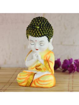 eCraftIndia - White Yellow Resin Praying Buddha Monk Statue Buddha Statue