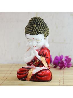 eCraftIndia - Red White Resin Praying Monk Buddha Statue Lord Buddha Idol