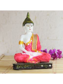 eCraftIndia - Pink, Golden, White Polyresin Meditating Lord Buddha Statue
