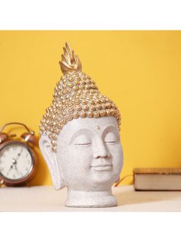 eCraftIndia - Golden White Resin Buddha Head Statue | Lord Buddha Idol