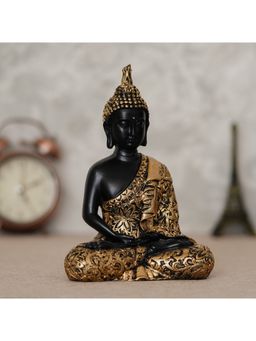 eCraftIndia - Black Golden Resin Meditating Lord Buddha Idol