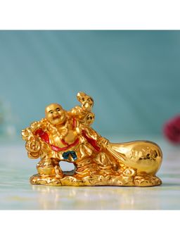eCraftIndia - Golden & Red Feng Shui Laughing Buddha Statue