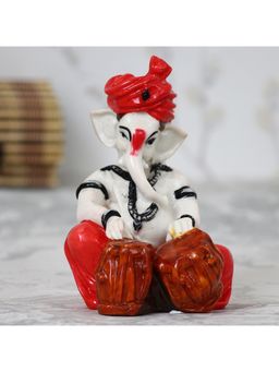 eCraftIndia - Red Lord Ganesha Playing Tabla Idol